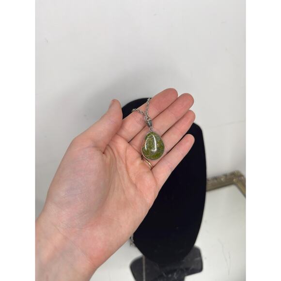 Unakite Jasper Gemstone Pendant Sterling Silver Serpentine Necklace Chain Adjus - Picture 9 of 9